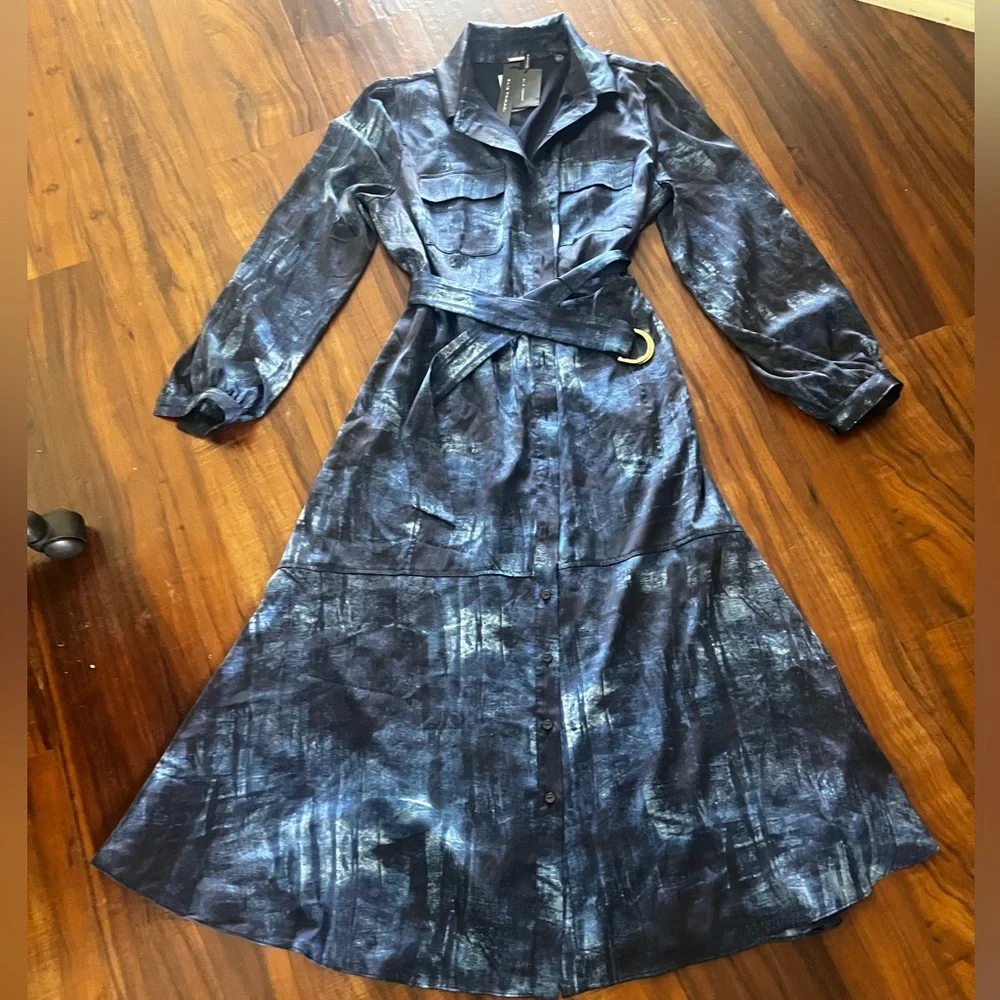 New Elie Tahari Navy and White Women's Dress size L - Picture 7 of 16